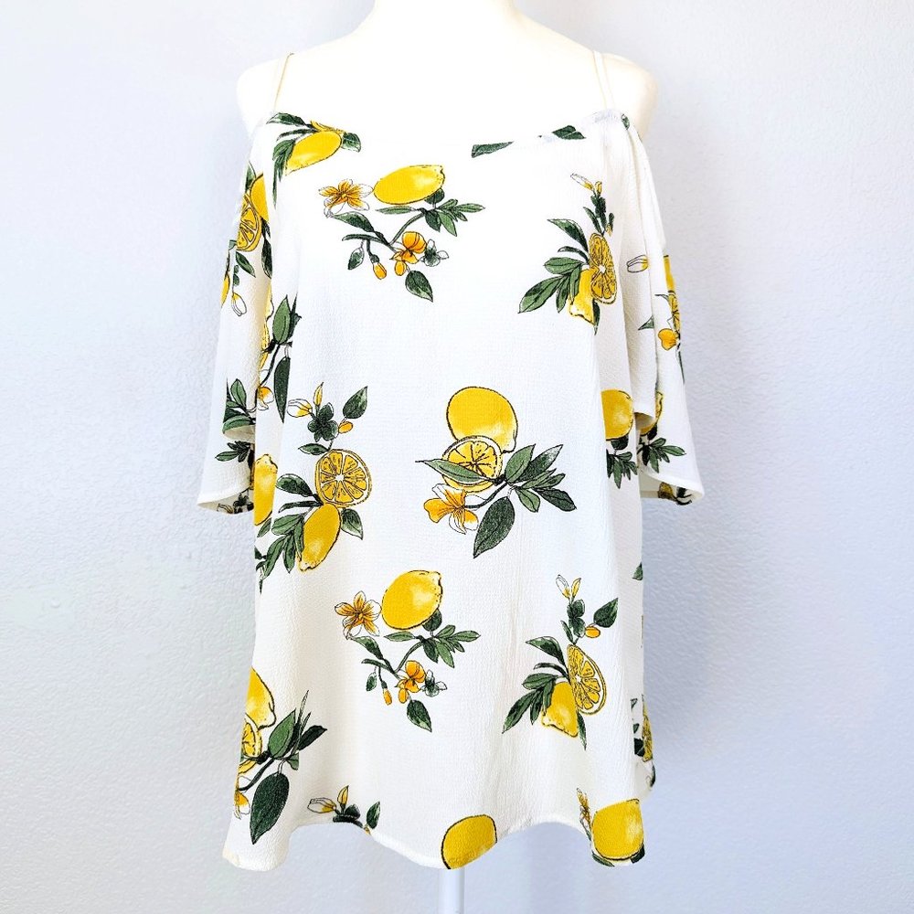 Off the shoulder lemon print top